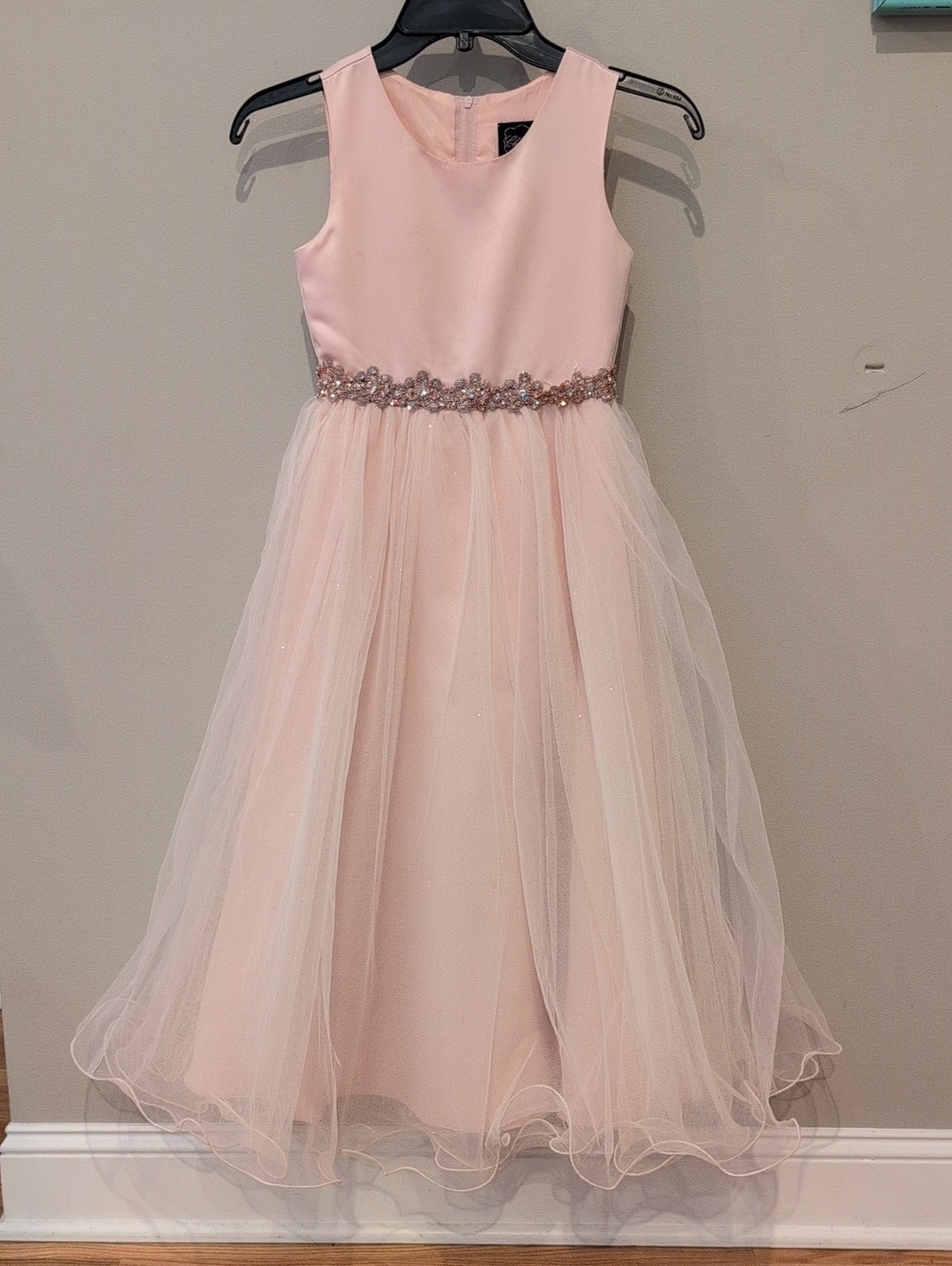 Girls' Pink Beaded Waist Tulle Dress